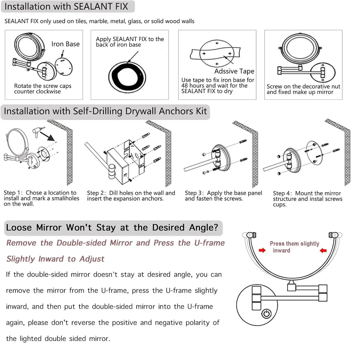 Led Bathroom Mirror 3x Magnifying Dual Arm Extendable