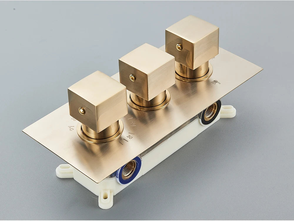 Brushed Gold Thermostatic Shower Mixer Valve Brass 3-Ways