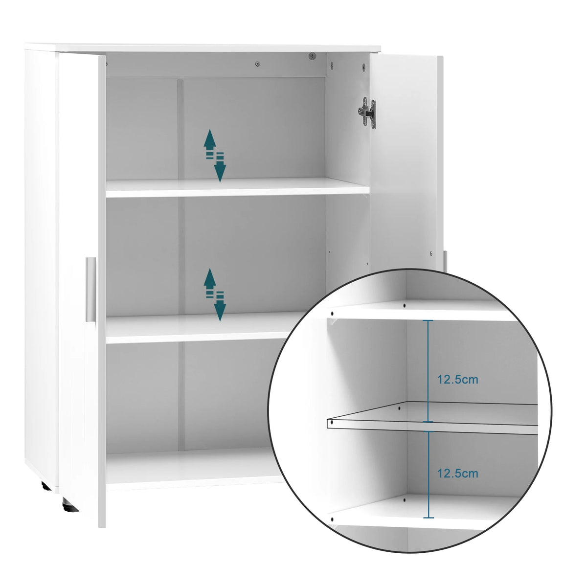 Eugad White Bathroom Cabinet Adjustable Shelves Doors