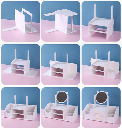 Desktop Drawer-Type Vanity Mirror Storage Box Round Makeup