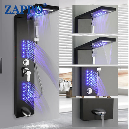 Zappo Shower Panel Tower System Led Rainfall Waterfall