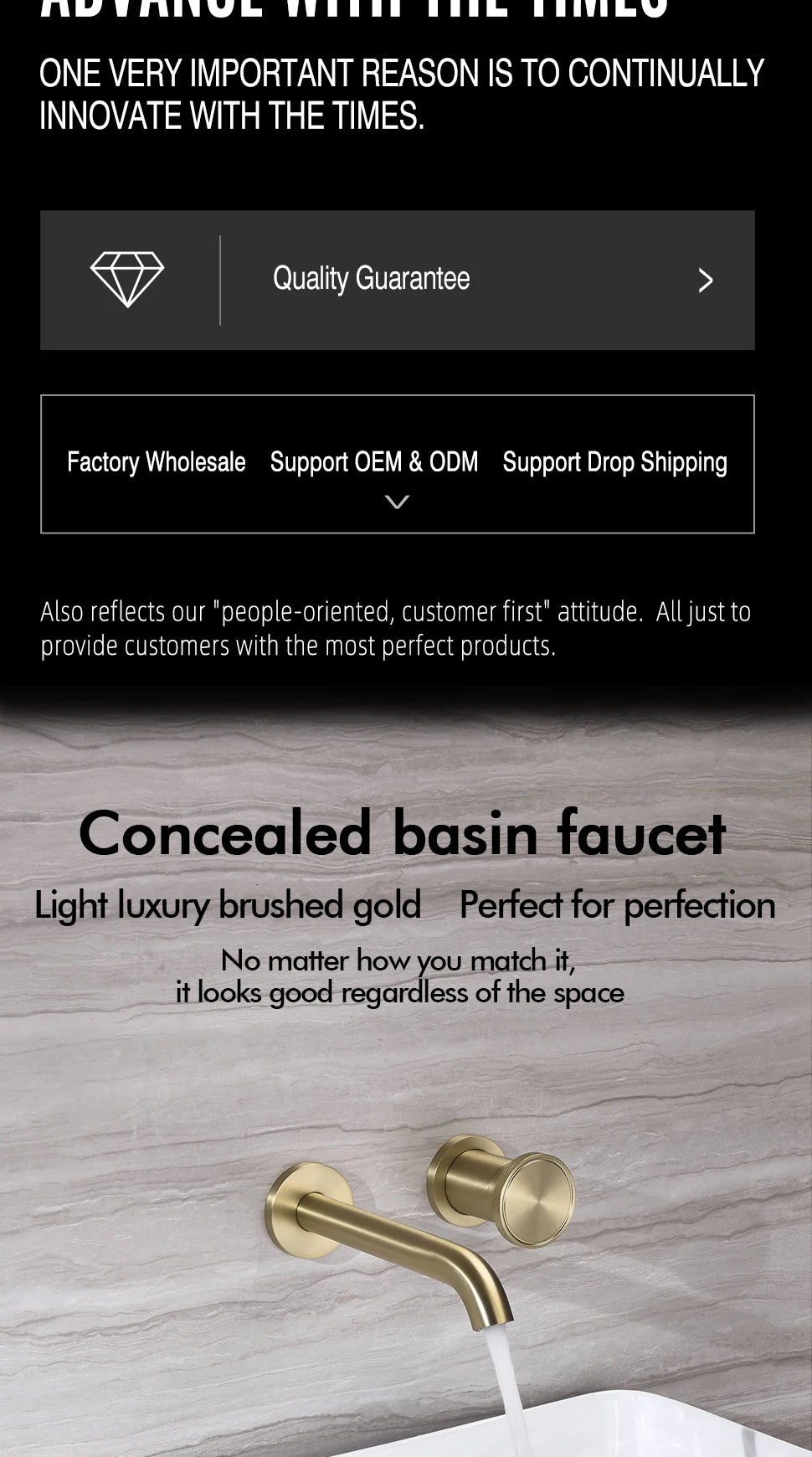 Brushed Gold Basin Faucet Recessed Control Switch Tap
