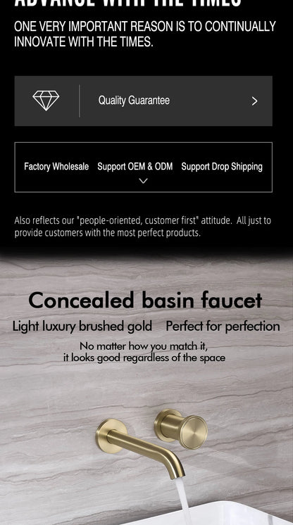 Brushed Gold Basin Faucet Recessed Control Switch Tap
