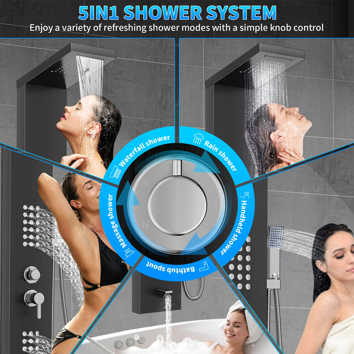 Function Shower Column Panel Stainless Steel Rain Massage
