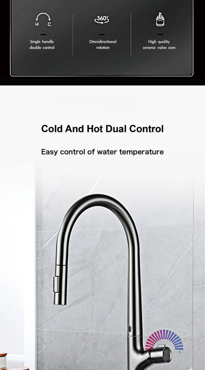 Modern Style Gun Gray Pull-Out Faucet Handle &Cold