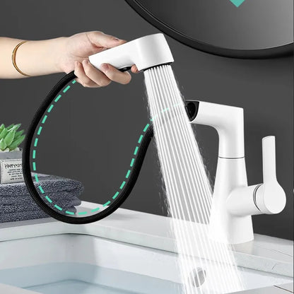 Dual-Function Pull-Down Bathroom Sink Faucet Adjustable Height