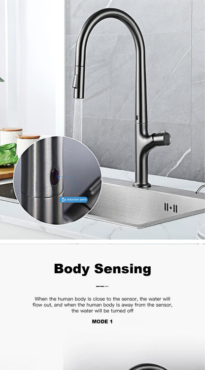 Modern Style Gun Gray Pull-Out Faucet Handle &Cold