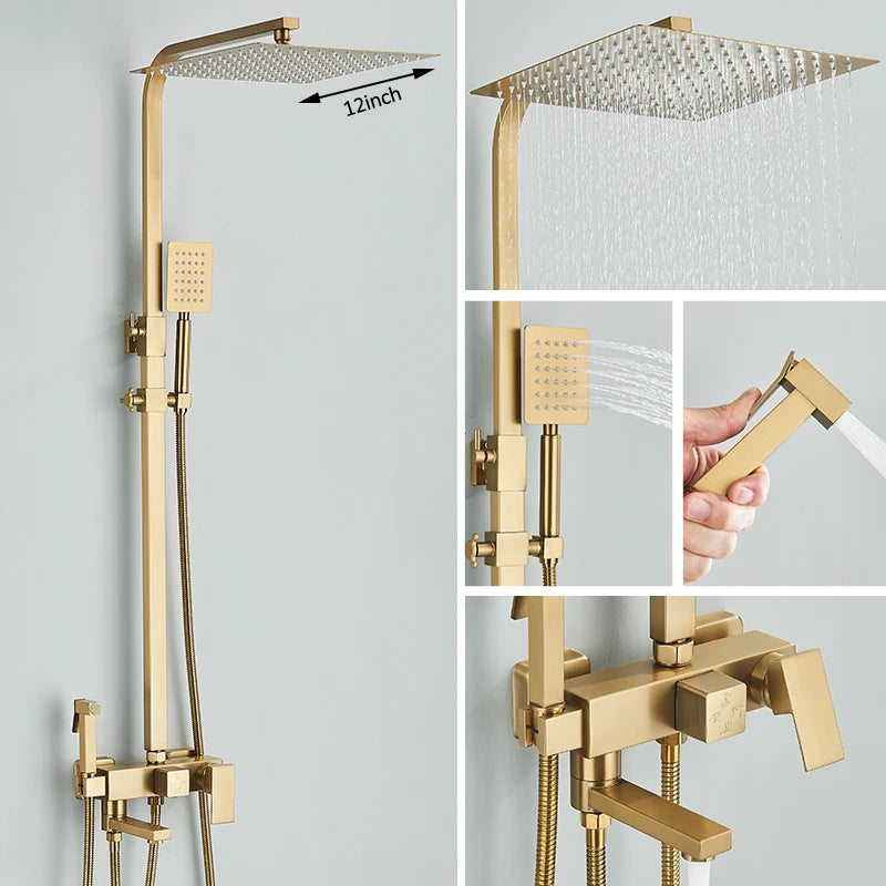 Black Chrome 3/4-Way Shower Faucet Rainfall Shower Cold