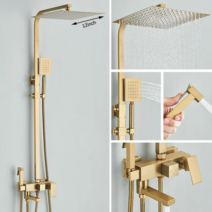 Black Chrome 3/4-Way Shower Faucet Rainfall Shower Cold
