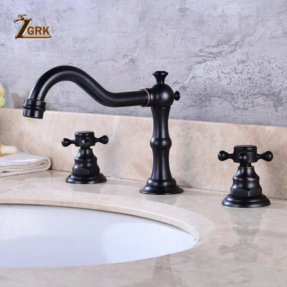 Zgrk Basin Faucet Black Brass Dual Handle Bathroom