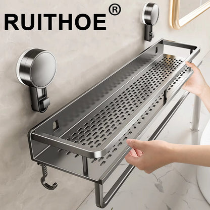 No Punch Wall Mount Shower Rack Space Aluminum
