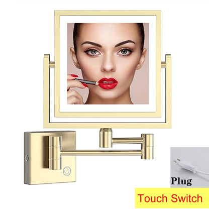 Square Touch Led Folding Bathroom Mirror 3x Magnifying