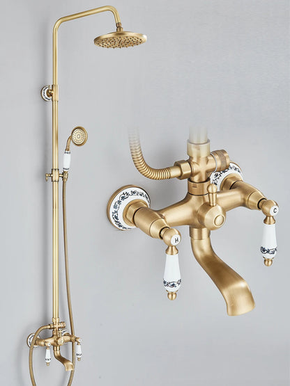 Retro Shower System Antique Brass Rainfall Shower Handheld