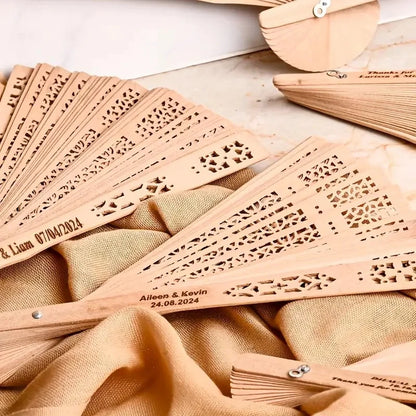 Personalized Folding Wooden Hand Fans Custom Engraved Wedding