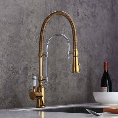 Brushed Gold Pull Out Faucet Sink Mixer 360