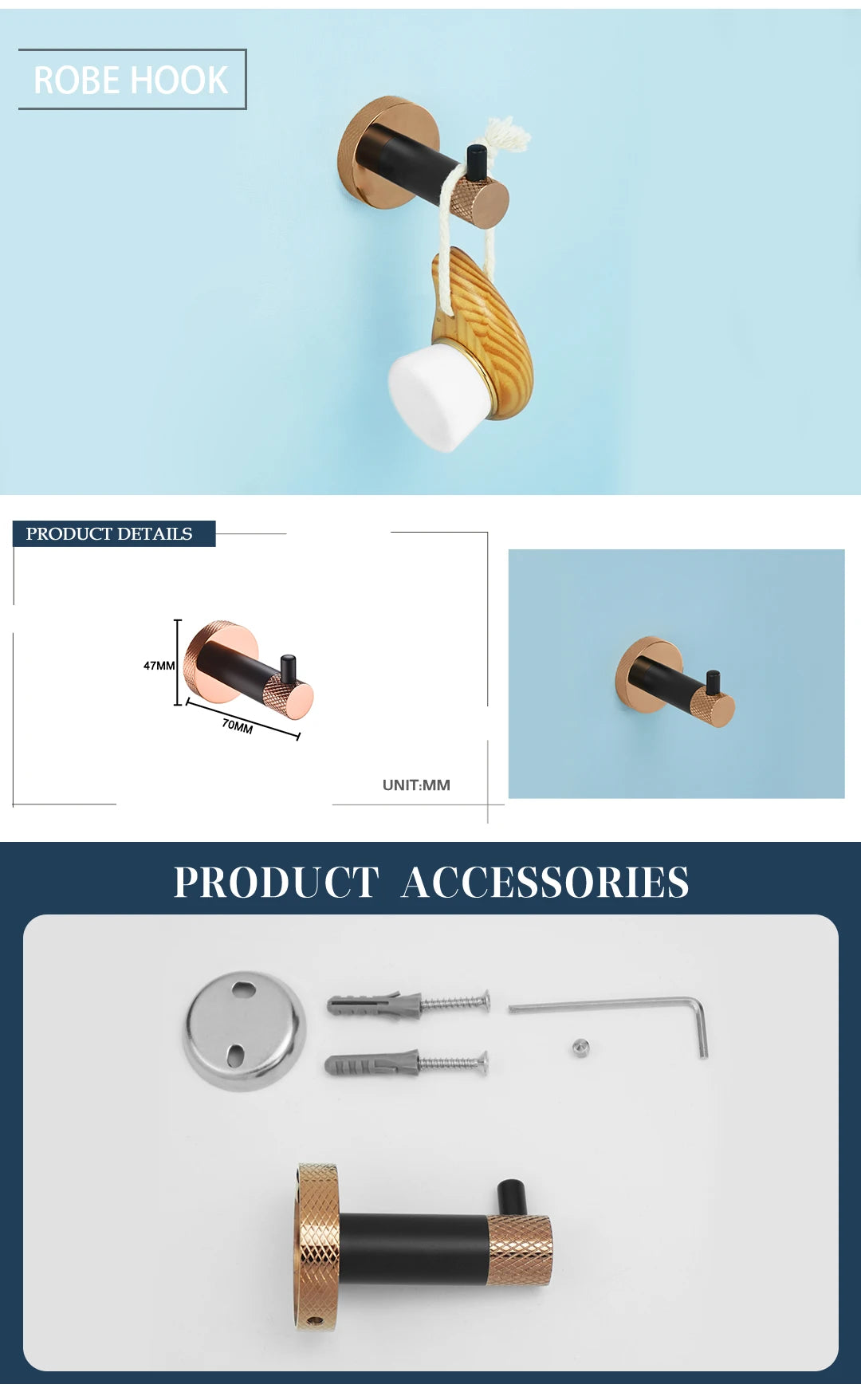 Rose Gold &Black Wall Mount Shelf Toilet Bath
