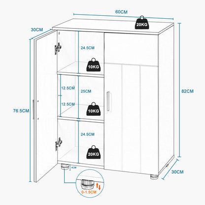 Eugad White Bathroom Cabinet Adjustable Shelves Doors