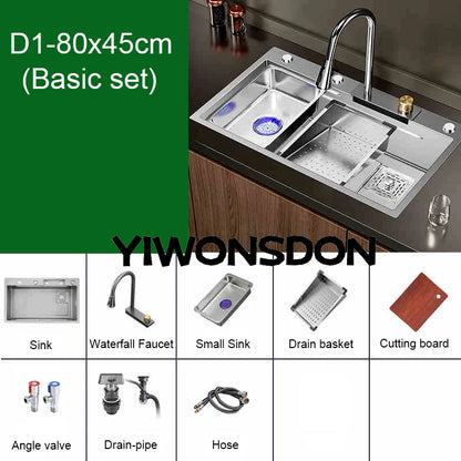 Brushed Nano Sink Waterfall Faucet Large Bowl Cup
