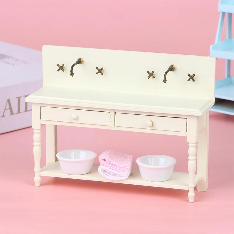 12 Dollhouse Miniature Wooden Bathroom Sink Cabinet Wash
