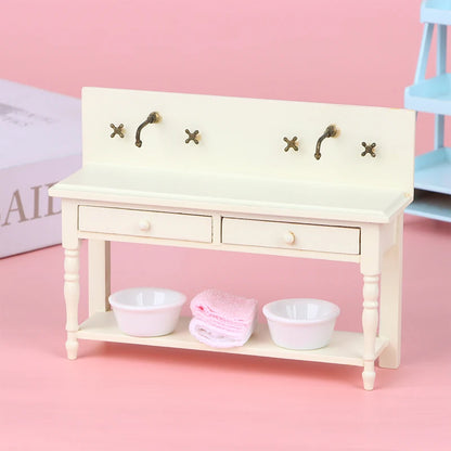 12 Dollhouse Miniature Wooden Bathroom Sink Cabinet Wash
