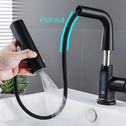 Temperature Digital Display Basin Tap Pull Out Cold