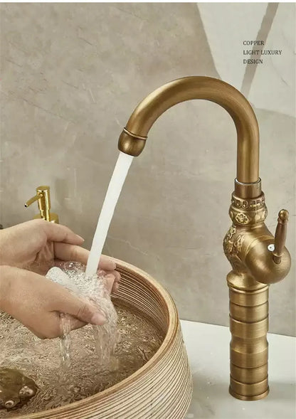 Antique Carved Bathroom Faucet Basin Faucets Brass &