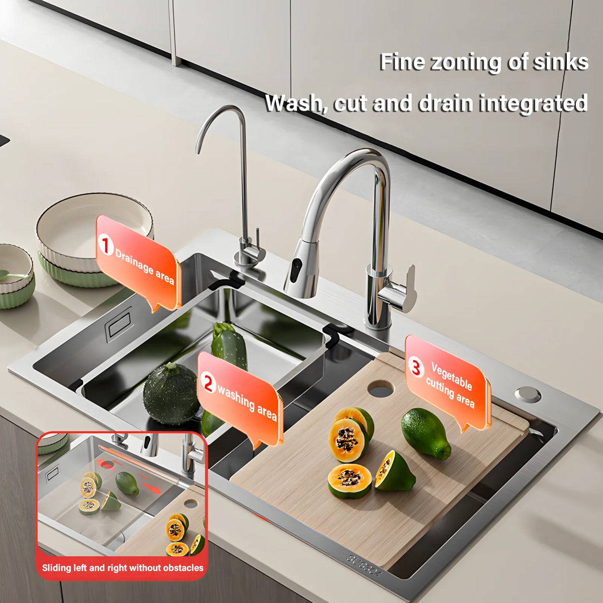 Silver Nano Embossed 304 Stainless Steel Sink Large