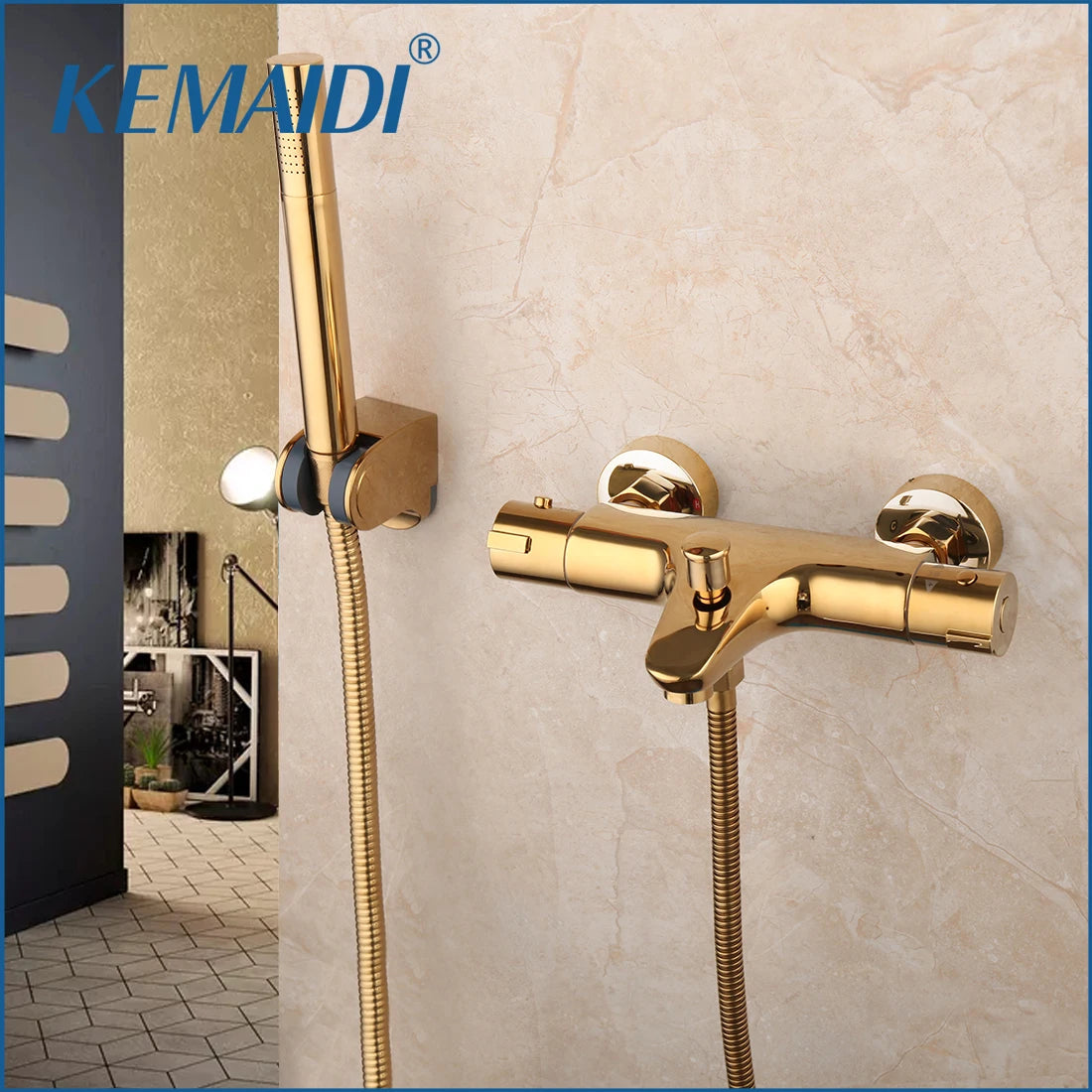Kemaidi Golden Bathtub Faucets Thermostatic Mixer Faucet Constant