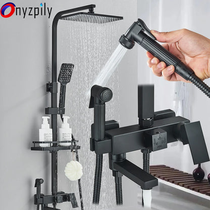 Shower Faucet Rainfall 3/4-Ways Bathtub Tap Bathroom Shelf