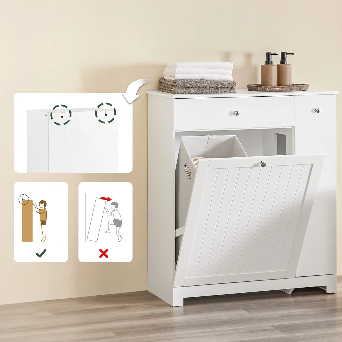 Sobuy Bzr214-W Bathroom Cabinet Laundry Collector Drawer Baskets