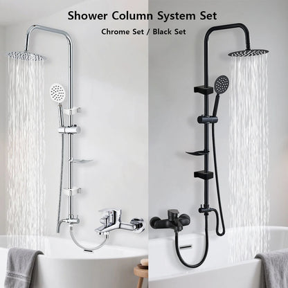 Black/Chrome Bathtub Split Rain Shower Handheld Bathroom Rainfall