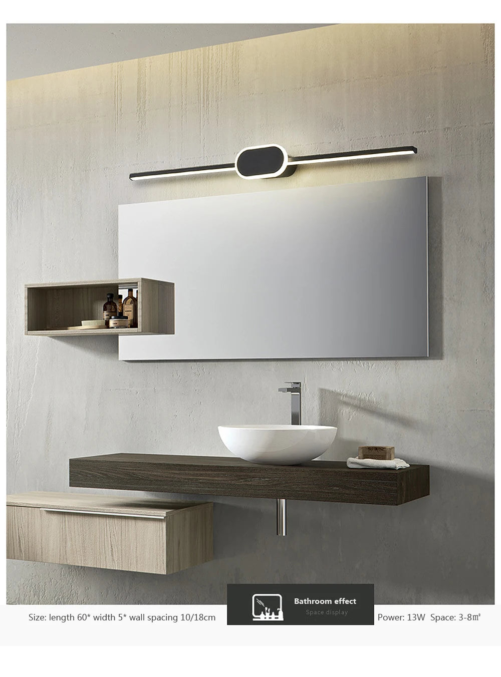 Modern Luxury Bathroom Wall Lamp Black White Aluminum