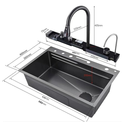 Stainless Steel Sink Digital Display Waterfall Large Slot