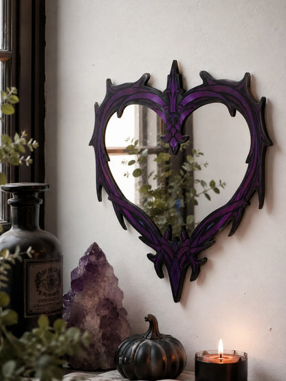 Purple Gothic Barbed Wire Heart Wall Mirror Witchy