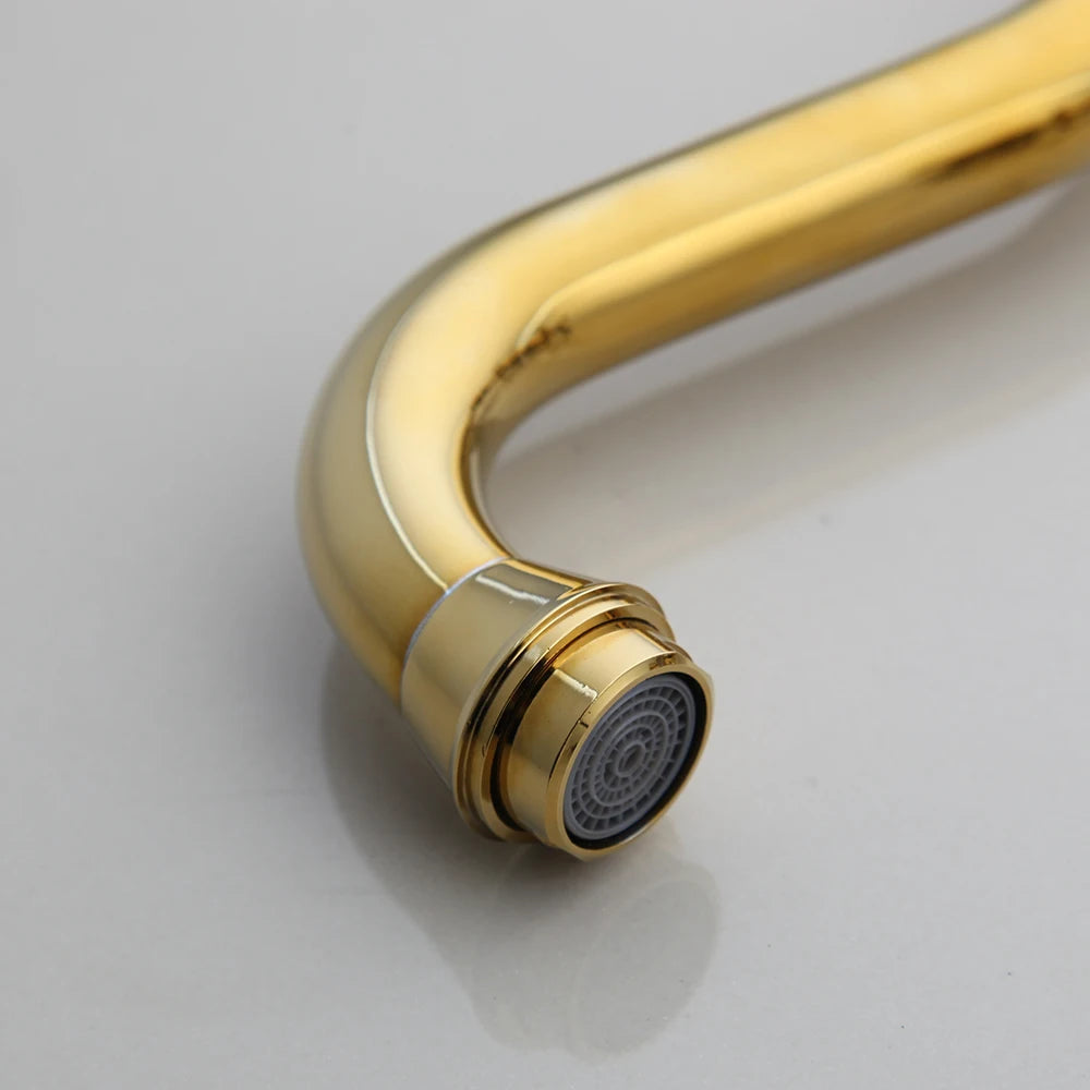 Kemaidi Gold Bathroom Sink Faucet Brass Hole Deck