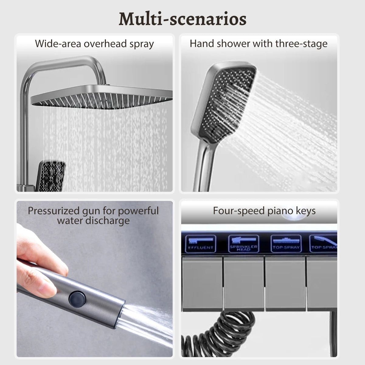 Digital Display Shower Faucet Modern Style Rainfall Bathroom