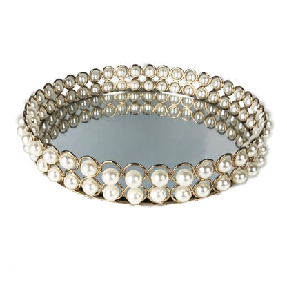 European Pearl-Edged Glass Tray Ornaments Cosmetic Mirror Storage