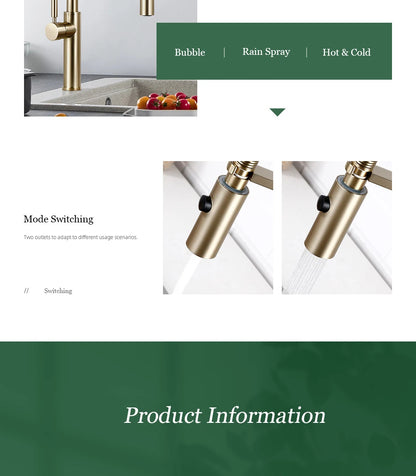 Brushed Gold Faucets Handle Pull Out Mixer Cold