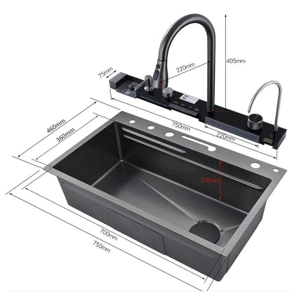 Stainless Steel Sink Digital Display Waterfall Large Slot