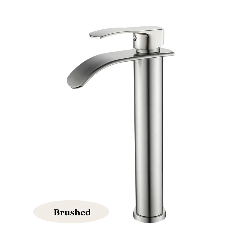 Tall Short Brass Waterfall Faucet Bathroom Sink Faucet