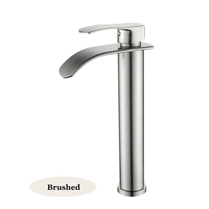 Tall Short Brass Waterfall Faucet Bathroom Sink Faucet