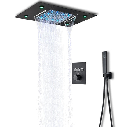 Black Led Thermostatic Bathroom Shower Faucet Rain Waterfall
