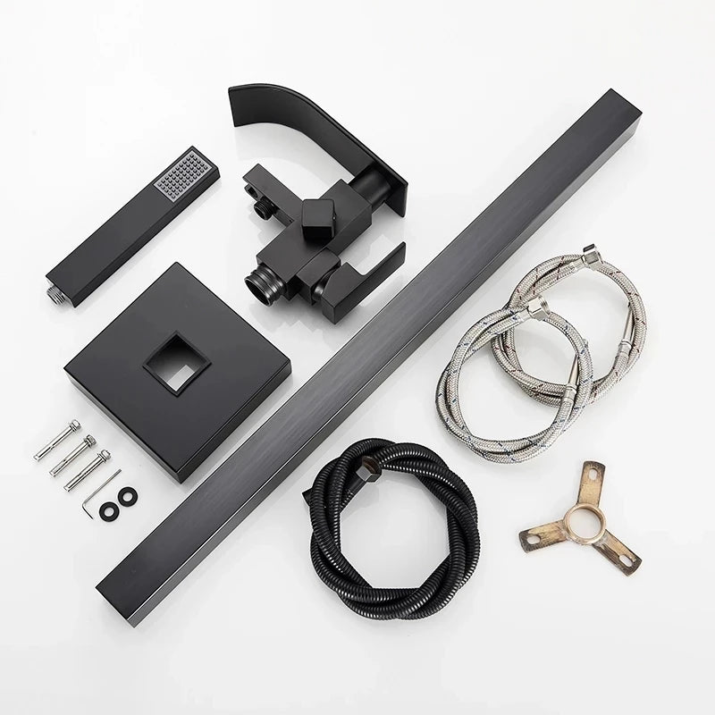 Shbshaimy Chrome Floor Bathroom Bathtub Faucet Handshower Two