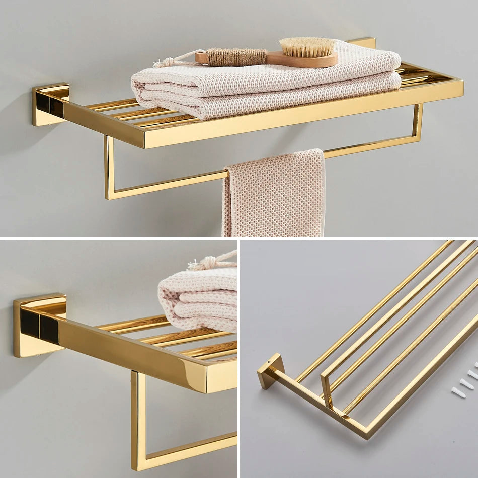 Bathroom Hardware Gold Bathrobe Hook Towel Rail Bar