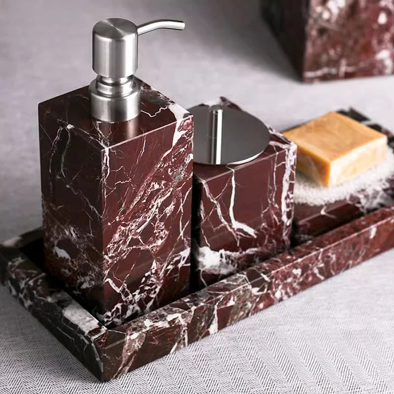 Natural Purple Red Marble Bathroom Lotion Bottle Toothbrush