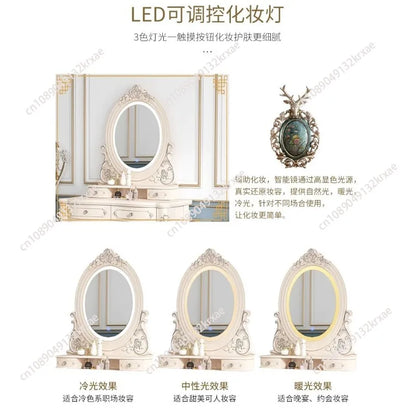 European Dressers Vanity Mirror White Makeup Desk Drawers