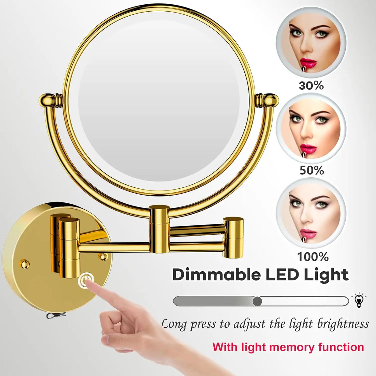 Rose Gold Touch On Led Folding Bathroom Mirror