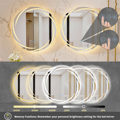 Luvodi Modern Led Bathroom Wall Mirror Circle Backlight
