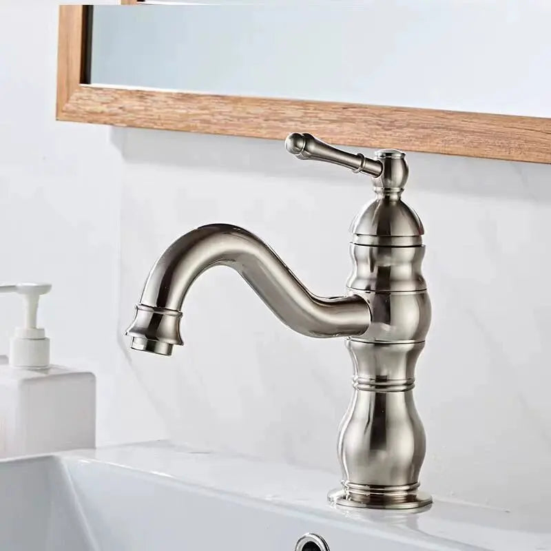 Antique Brass Basin Vessel Sink Faucet Deck Mounted