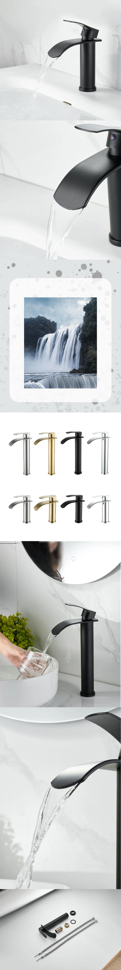Tall Short Brass Waterfall Faucet Bathroom Sink Faucet
